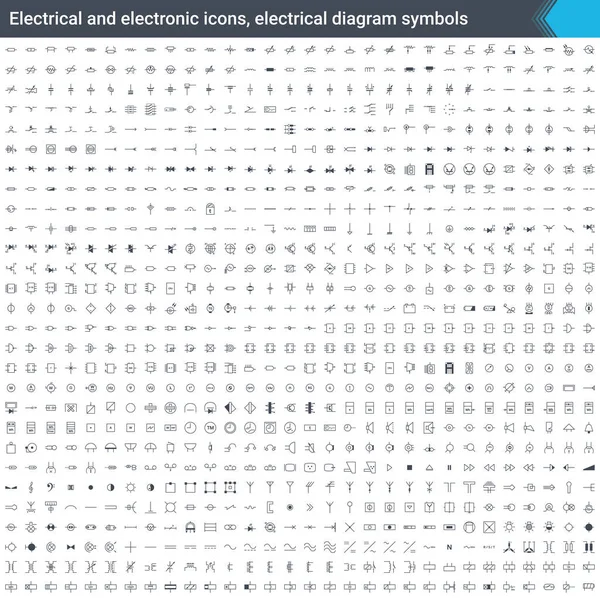 Elektrycznych Elektronicznych Ikony Symbole Schemat Elektryczny Układ Elementów Diagramu Stoke — Wektor stockowy