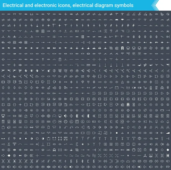 Elektrikli Elektronik Simgeler Elektrik Şeması Sembolleri Devre Diyagram Öğelerine Koyu — Stok Vektör