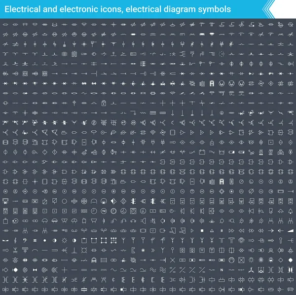 Elektrikli ve elektronik simgeler, Elektrik şeması sembolleri. Devre Diyagram öğelerine. Koyu arka plan üzerinde izole vektör simgeler stoke.