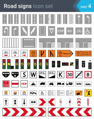 Beyaz arka plan üzerinde izole yol işaretleri. Yol işaretleri işaretleri, cycleway işaretleri, trafik sinyalleri işaretler, tamamlayıcı plakaları ve tramvay işaretler. Yüksek kaliteli trafik yol işaretleri.