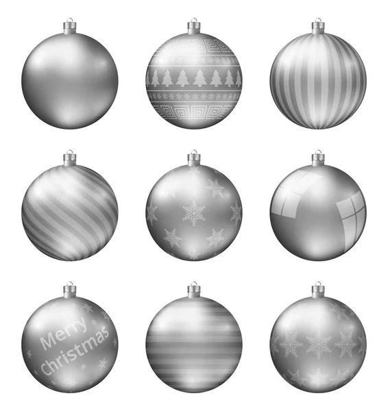 Beyaz Arka Plan Üzerinde Izole Noel Topları Gümüş Fotogerçekçi Yüksek — Stok Vektör