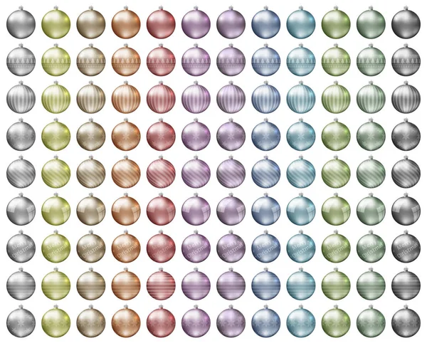 Pastel Christmas Baubles Pastel Color Spectrum Christmas Balls Isolated White — Stock Vector