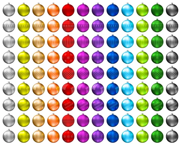 Coloridas Bolas Navidad Espectro Colores Bolas Navidad Aisladas Sobre Fondo — Vector de stock