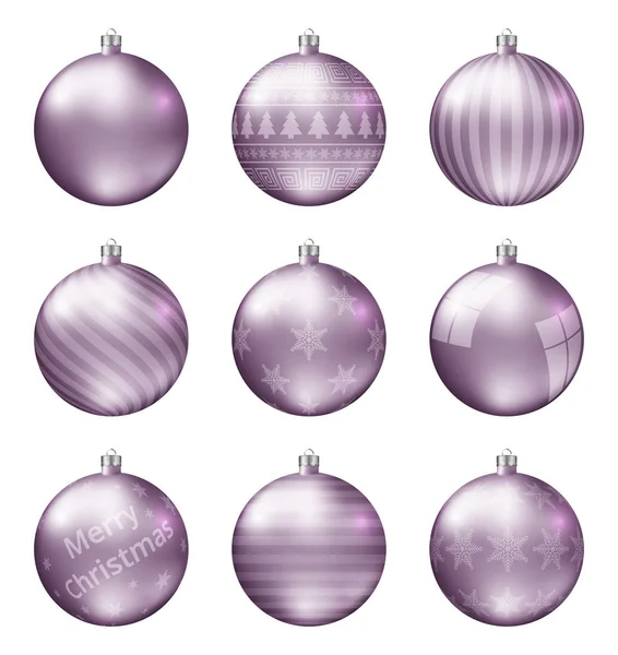 Pastell Rosa Julen Bollar Isolerade Vit Bakgrund Fotorealistiska Högkvalitativ Vektor — Stock vektor