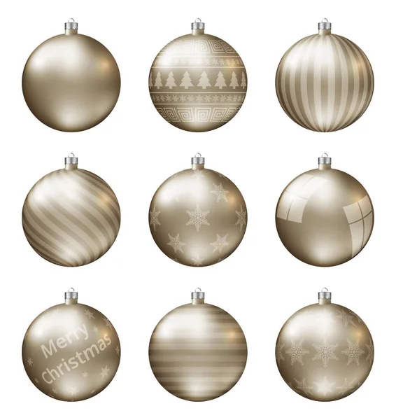 柔和的金子圣诞球查出在白色背景 逼真的高品质向量集的圣诞小球 — 图库矢量图片