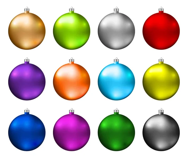 Bunte Christbaumkugeln Farbspektrum Der Weihnachtskugeln Isoliert Auf Weißem Hintergrund Fotorealistischer — Stockvektor