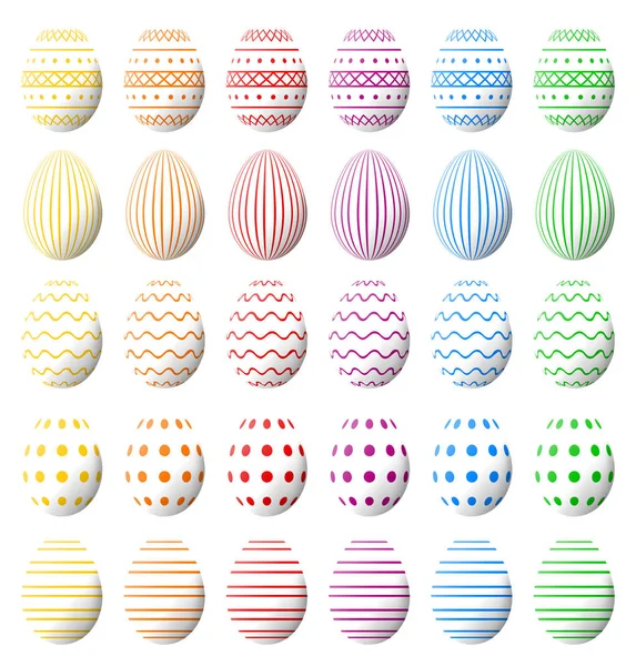 White Easter Eggs Collection Shadow Various Colorful Patterns High Quality — Stock Vector