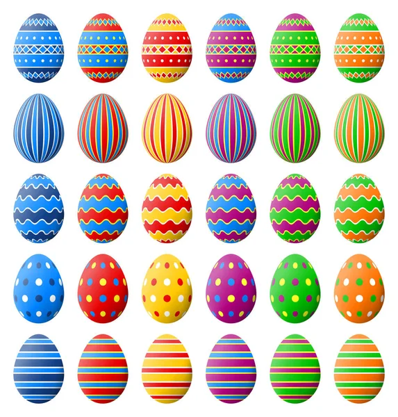 Happy Easter Collection Easter Eggs Different Pattern Isolated White Background — Stock Vector