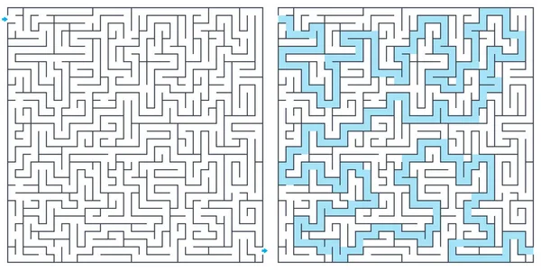 迷宫与解决方案矢量插图 方形迷宫 高质量矢量 — 图库矢量图片