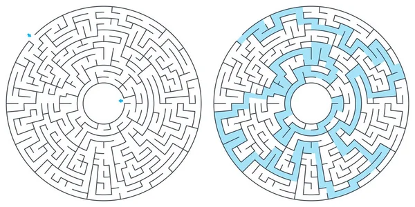 迷路と溶液 ベクトルイラスト 丸い円形の迷路高品質ベクトル — ストックベクタ