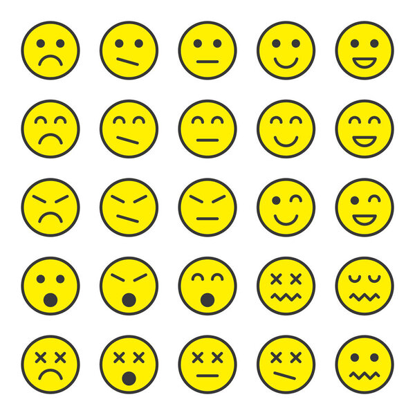 Simple and flat set of yellow emotion icons in trendy flat style isolated on white background.