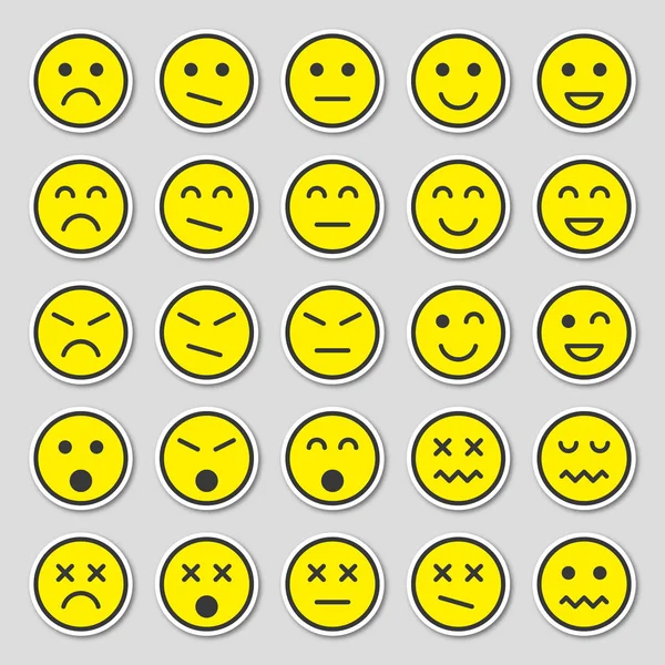 简单和平坦的黄色情感贴纸集 平面风格中的情感贴纸隔离在灰色背景上 — 图库矢量图片