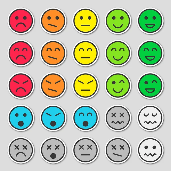Set Van Kleurrijke Emoticons Platte Mooie Stickers Vector Illustratie Geïsoleerd — Stockvector