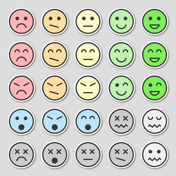 Set Pastel Emoticons Flat Beautiful Stickers Vector Illustration Isolated Gray — Stock Vector