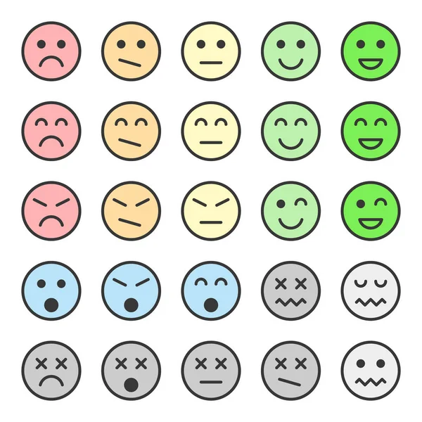 Set Von Pastellfarbenen Emoticons Gesichter Symbole Vektorillustration Isoliert Auf Weißem — Stockvektor