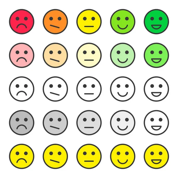 Set Faces Scale Feedback Customer Service Quality Review Ratings Emoticons — Stock Vector