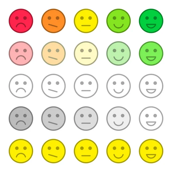 反馈和评级满意度 客户服务质量审查 收集微笑 各种情感 美丽的平面图标 — 图库矢量图片