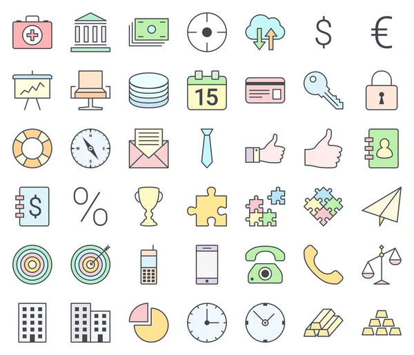 Business Simple Thin Icon Set Filling Pastel Colors Isolated White — ストックベクタ