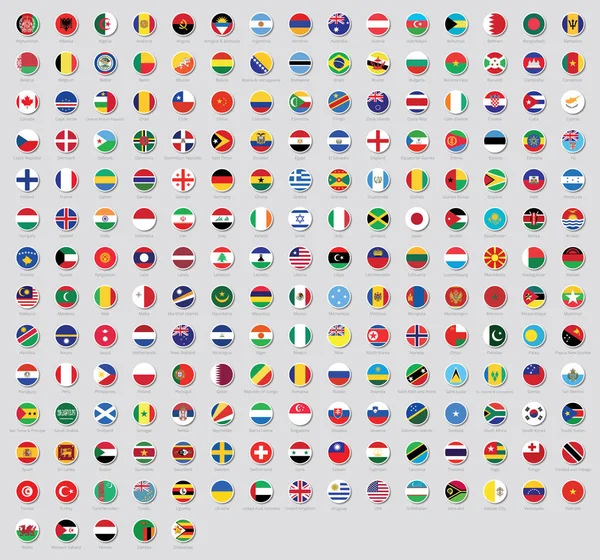 Tous Les Drapeaux Nationaux Monde Autocollants Avec Des Noms Drapeaux — Image vectorielle
