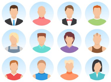 Erkekler avatar beyaz arka plan üzerinde izole ayarlayın. Basit şekil erkekler avatar. Erkek avatar simgeleri kümesi. Yüksek kaliteli vektör illüstrasyon.