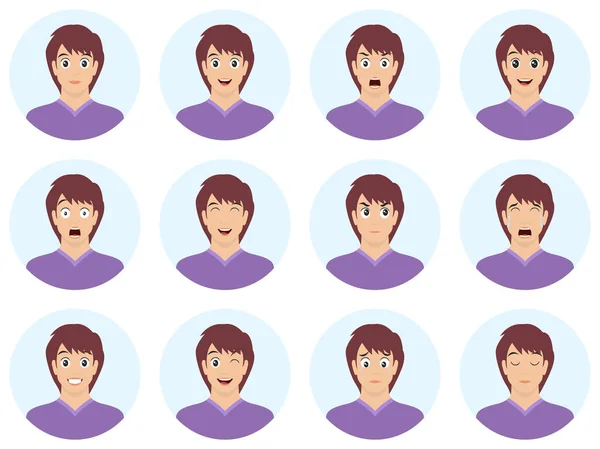 Avatary Emocjami Zestaw Męskich Znaków Emoji Pojedyncze Chłopcy Avatary Różnych — Wektor stockowy