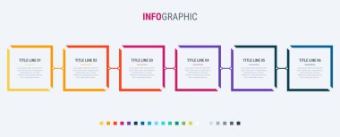 6 adımlı soyut iş dikdörtgen bilgi grafiği şablonu. Renkli diyagram, zaman çizelgesi ve zamanlama ışık arka planda yalıtılmış.