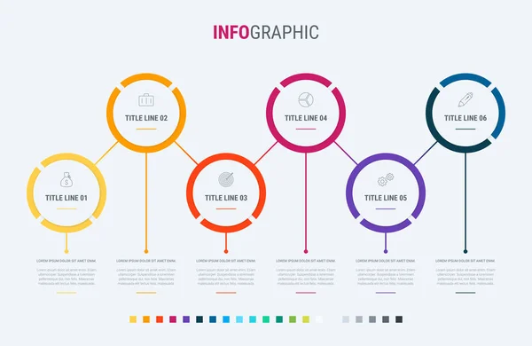 Infografische Vorlage Optionen Kreis Design Mit Schönen Farben Vektorzeitachsenelemente Für — Stockvektor