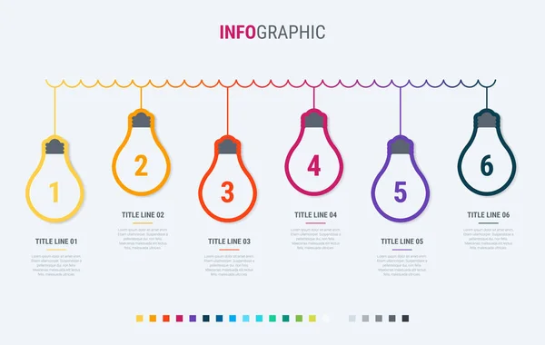 Buntes Diagramm Glühbirnen Infografik Vorlage Zeitachse Mit Optionen Glühbirnen Workflow — Stockvektor