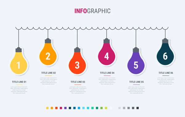 Abstrakte Business Glühbirnen Infografik Vorlage Mit Schritten Buntes Diagramm Zeitachse — Stockvektor