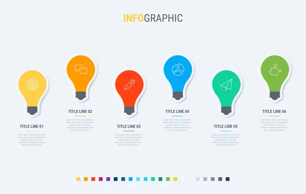 Zeitachse Infografik Design Vektor Optioons Glühbirnen Workflow Layout Vektorinfografische Zeitleistenvorlage — Stockvektor