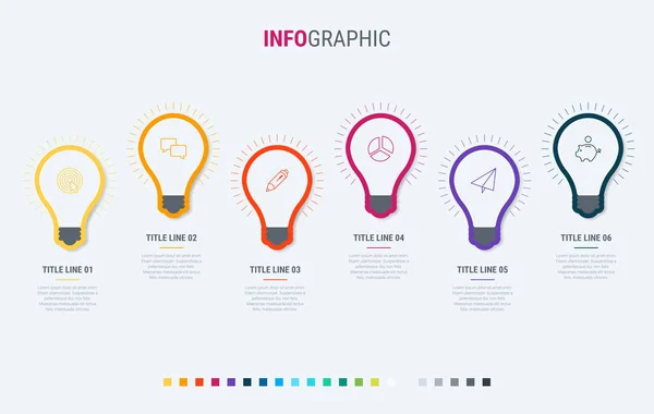 Zeitachse Infografik Design Vektor Schritte Glühbirnen Workflow Layout Vektorinfografische Zeitleistenvorlage — Stockvektor