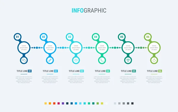 Yuvarlak Öğelerle Vektör Infographics Zaman Çizelgesi Tasarım Şablonu Çerik Zamanlama — Stok Vektör