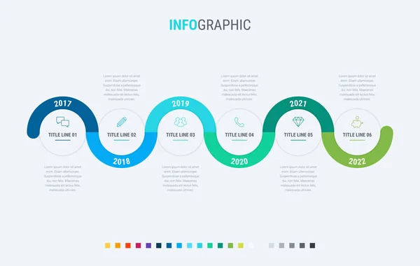 Infografik Vorlage Schritte Kreis Design Mit Schönen Farben Vektorzeitachsenelemente Für — Stockvektor