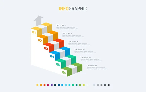 Infografik Vorlage Treppen Design Mit Schönen Farben Vektorzeitachsenelemente Für Präsentationen — Stockvektor