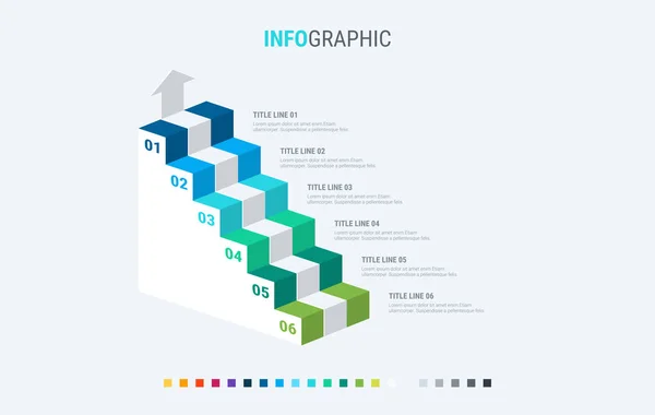 Infographic Template Stairs Design Beautiful Colors Vector Timeline Elements Presentations — Stock Vector