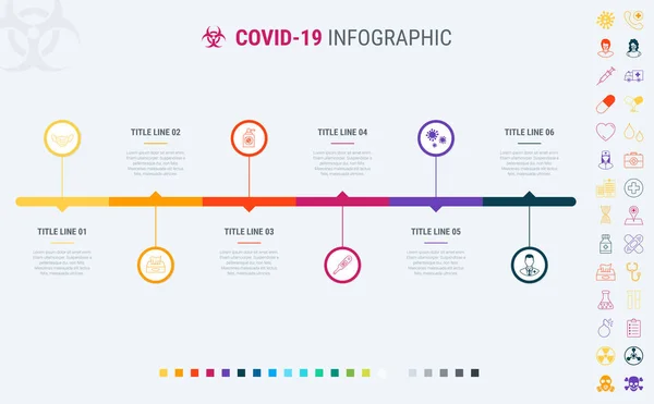 Zeitachse Coronavirus Covid Infografik Vorlage Schritte Prozess Und Workflow Layout lizenzfreie Stockillustrationen