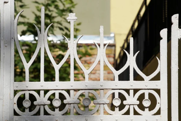 Fragment Openwork White Forged Fence — Stock Photo, Image