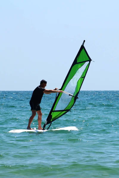 Old Man Windsurfing Sea — Stock Photo, Image
