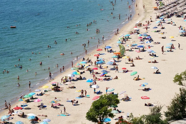Strand Mit Touristen Luftaufnahme — Stockfoto