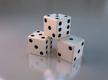 Hafif bir arka plan üzerinde üç beyaz zar. 3 d illüstrasyon. 