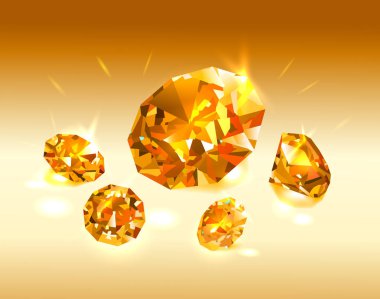 Sarı bir arka plan üzerinde güzel parlak turuncu elmaslar. Vektör çizim.
