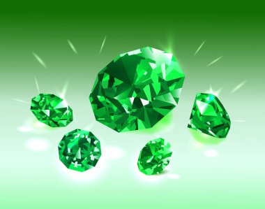 Güzel parlak yeşil zümrüt yeşil bir arka plan üzerinde elmas. Vektör çizim.