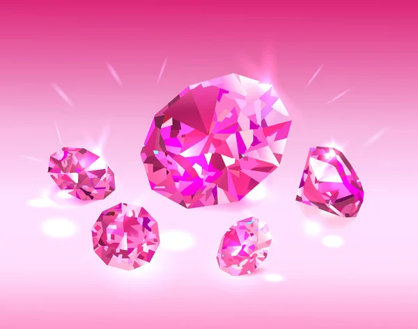 Прекрасні Яскраво Рожеві Діаманти Рожевому Тлі Векторні Ілюстрації — стоковий вектор