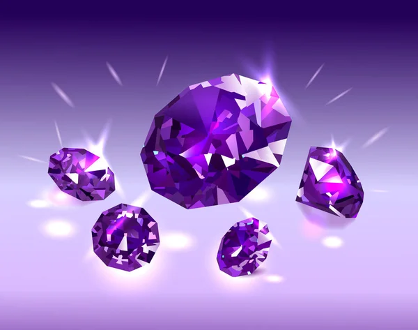Wunderschöne Leuchtend Violette Diamanten Auf Violettem Hintergrund Vektorillustration — Stockvektor