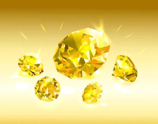 Diamantes Amarelos Brilhantes Bonitos Fundo Amarelo Ilustração Vetorial — Vetor de Stock