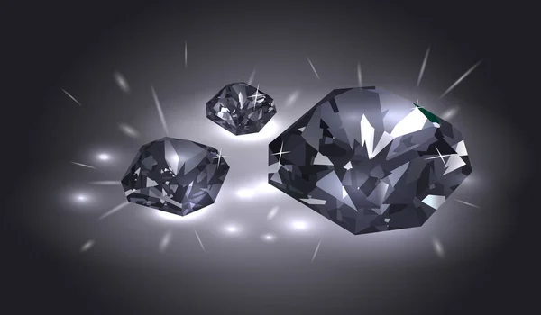 Tres Hermosos Diamantes Negros Sobre Fondo Negro Ilustración Vectorial — Vector de stock