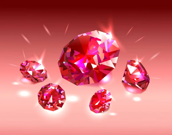 Red Gems Robijnen Licht Rood Vectorillustratie — Stockvector