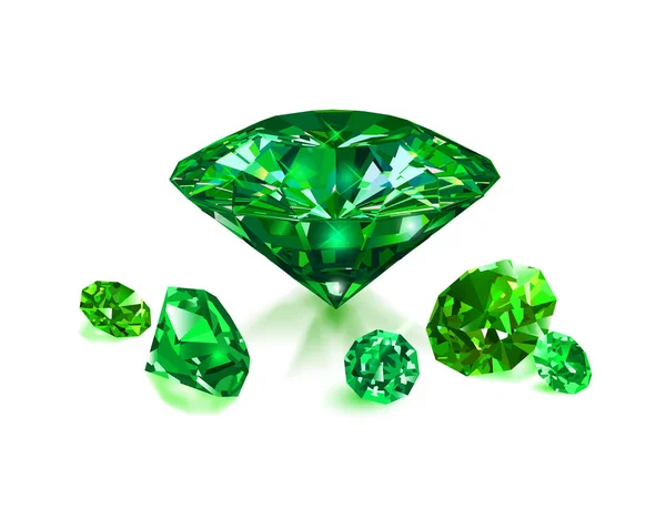 Piękny Zielony Gems Emeralds Białym Tle Ilustracja Wektorowa — Wektor stockowy