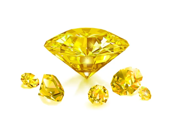 Hermosos Diamantes Color Amarillo Brillante Aislados Sobre Fondo Blanco Ilustración — Vector de stock