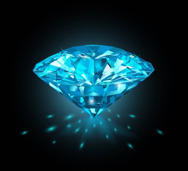Güzel ışık mavi mücevher Safir siyah arka plan üzerine izole. Vektör çizim.
